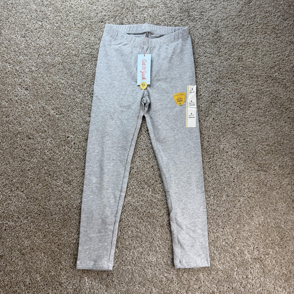 Cat & Jack Leggings Girls 6/7 Gray Heather Tough Cotton Durable Knee Ankle